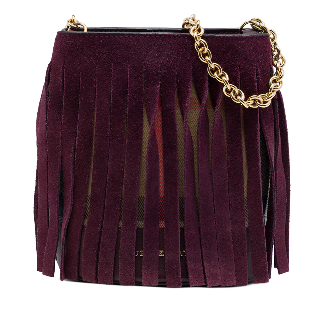 Burberry Sac seau Mega Check et Fringe Marron – vue principale – GABY PARIS