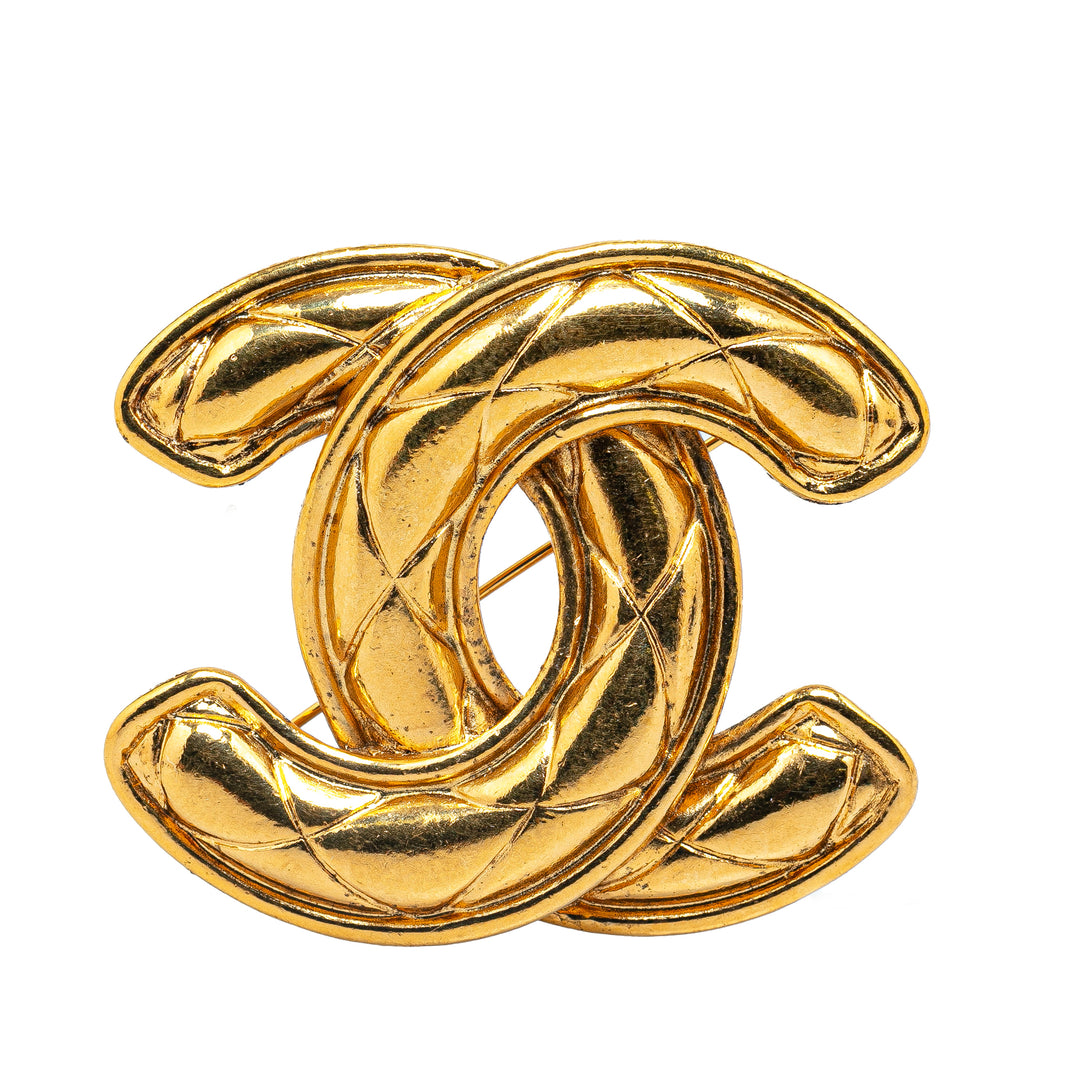 Gold Plated CC Quilted Brooch Gold - Gaby Paris