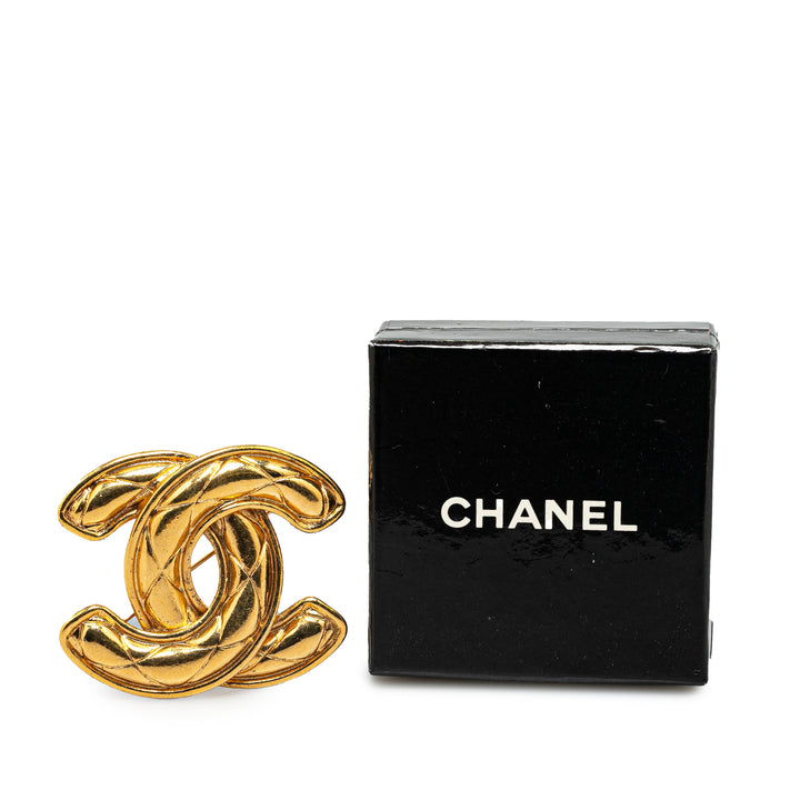 Gold Plated CC Quilted Brooch Gold - Gaby Paris