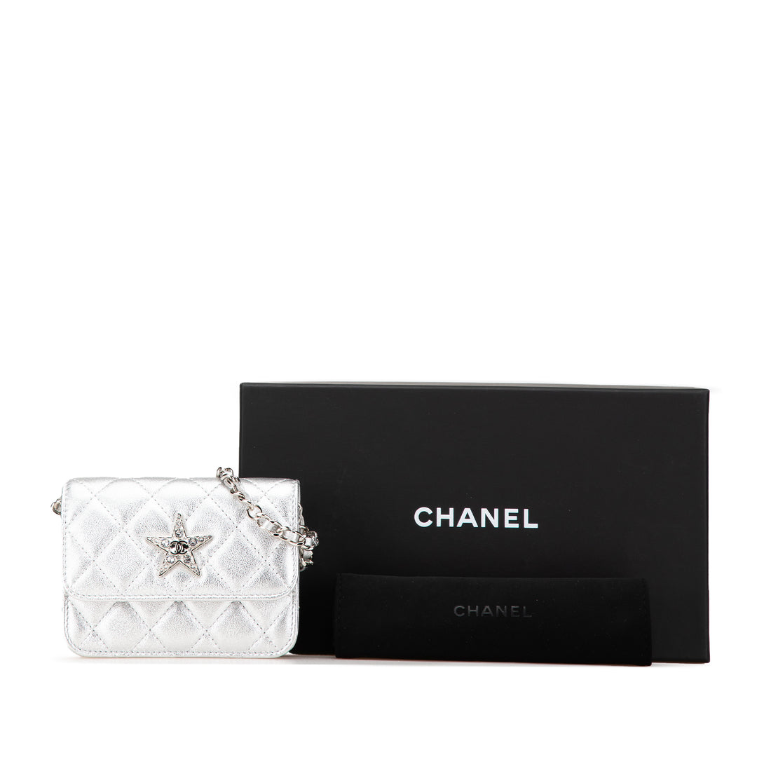 Chanel Métallisé Cuir d’agneau Crystal Star Chain Belt Bag Argenté