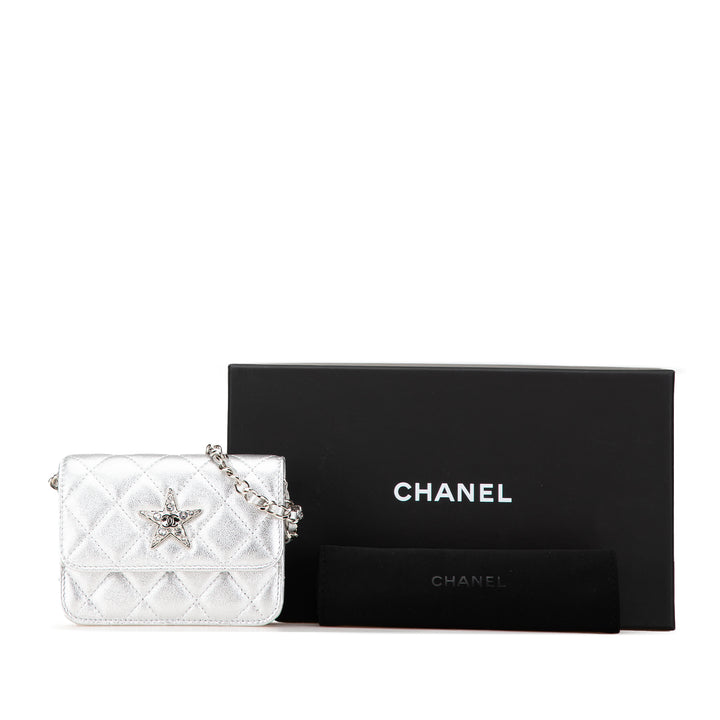 Chanel Métallisé Cuir d’agneau Crystal Star Chain Belt Bag Argenté