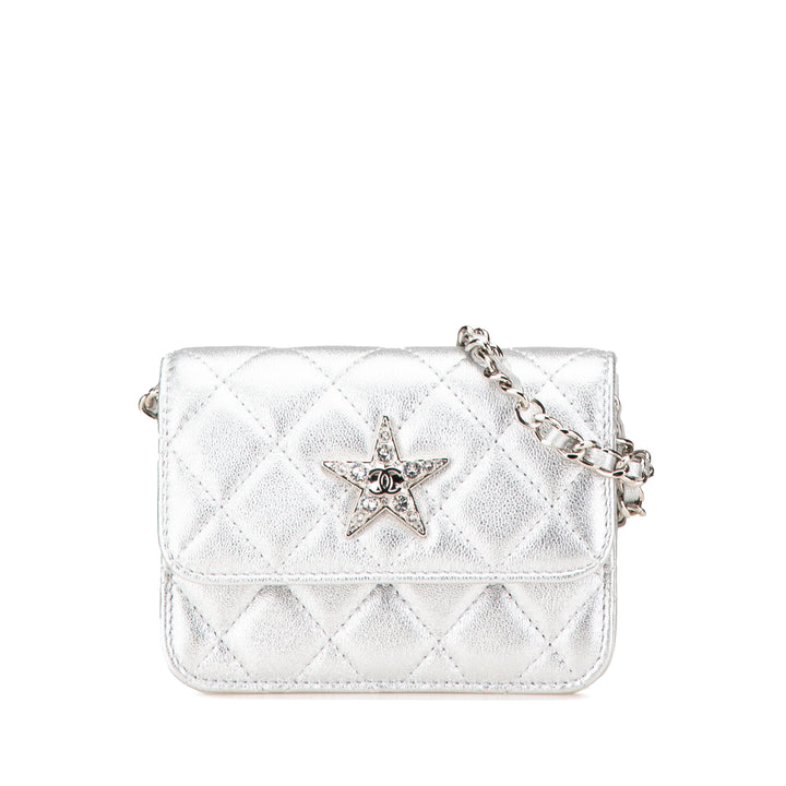Chanel Métallisé Cuir d’agneau Crystal Star Chain Belt Bag Argenté