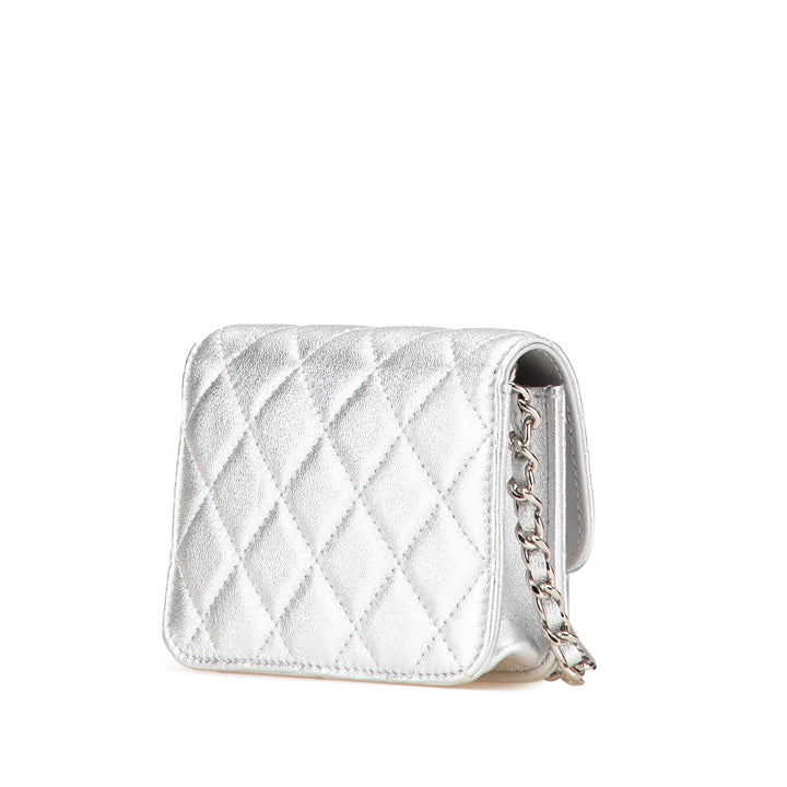 Chanel Métallisé Cuir d’agneau Crystal Star Chain Belt Bag Argenté