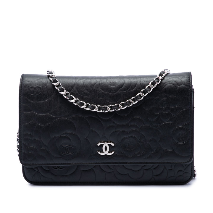Chanel CC embossé Camellia Wallet on Chain Cuir d'agneau Noir