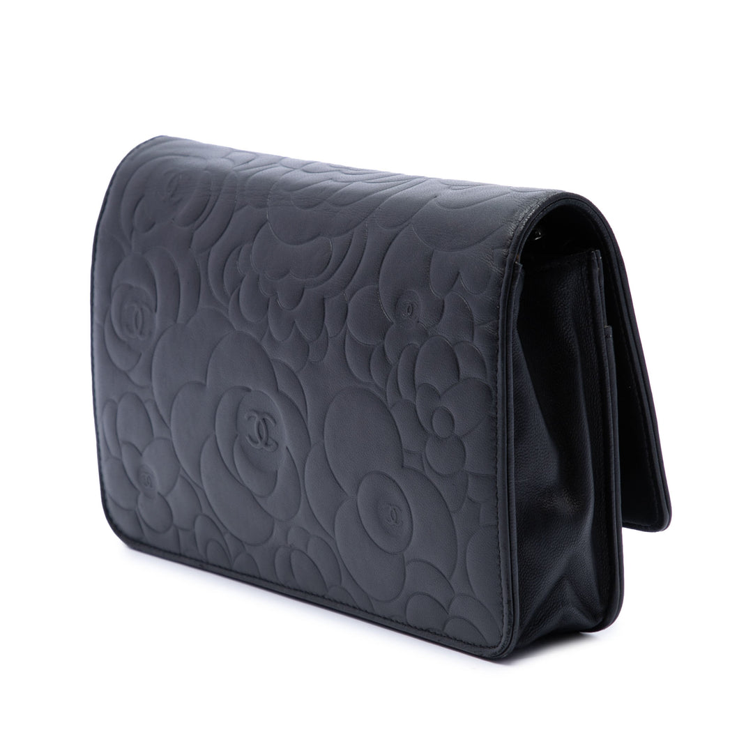 Chanel CC embossé Camellia Wallet on Chain Cuir d'agneau Noir