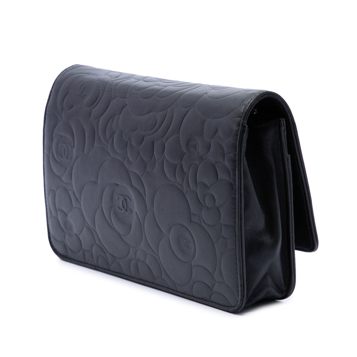 Chanel CC embossé Camellia Wallet on Chain Cuir d'agneau Noir
