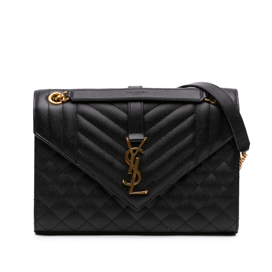 Saint Laurent Grain De Poudre Triquilt Sac enveloppe Moyen Monogram Noir