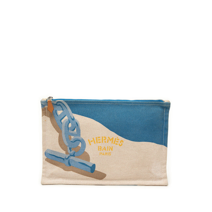 Hermès Toile Escale a la Plage Beach Pochette