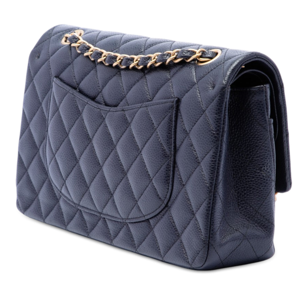 Classic Double rabat Moyen Cuir caviar Bleu