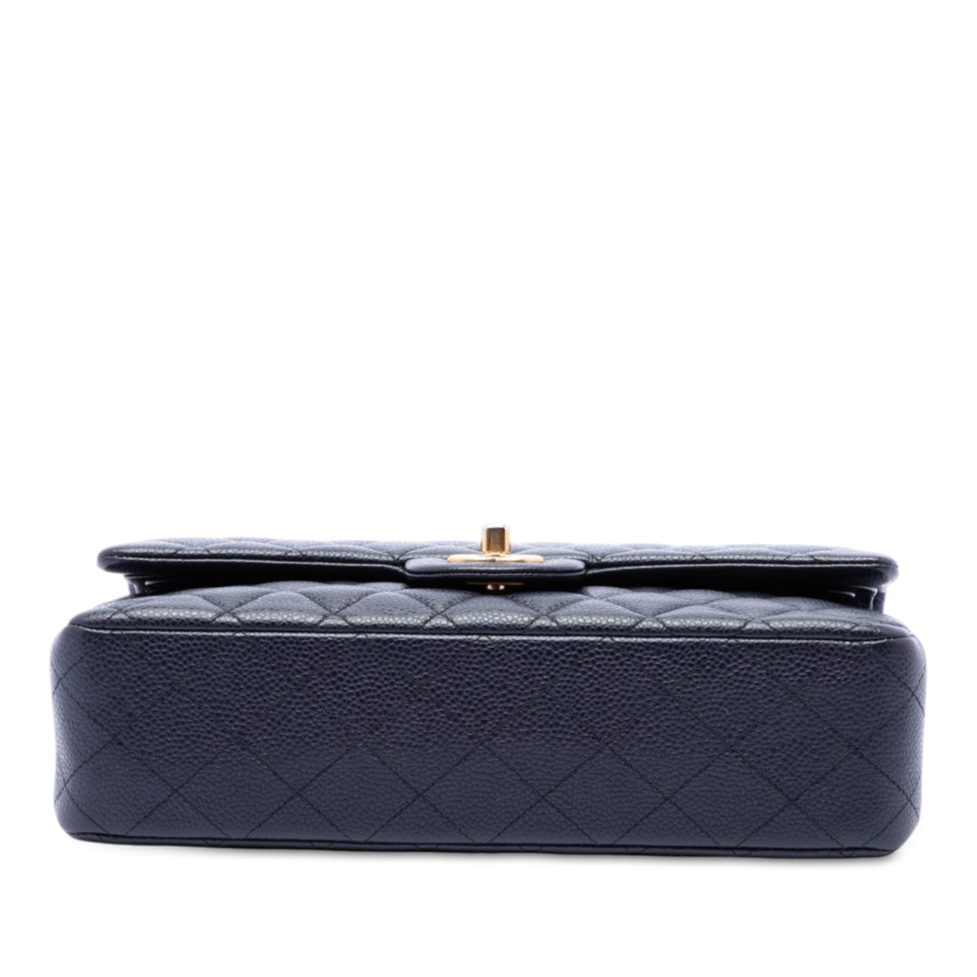 Classic Double rabat Moyen Cuir caviar Bleu