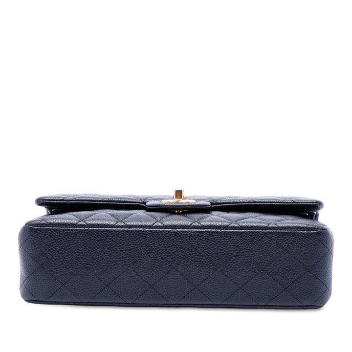 Classic Double rabat Moyen Cuir caviar Bleu