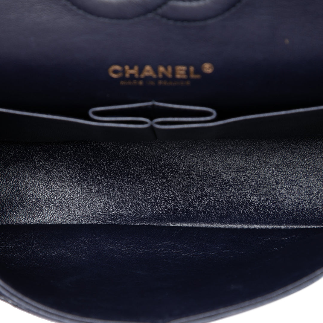 Classic Double rabat Moyen Cuir caviar Bleu