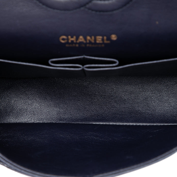 Classic Double rabat Moyen Cuir caviar Bleu