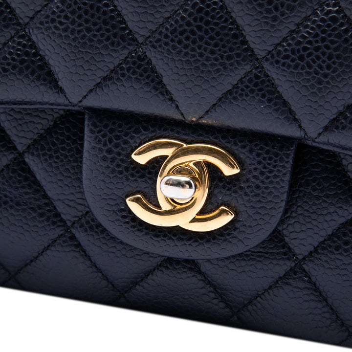 Classic Double rabat Moyen Cuir caviar Bleu