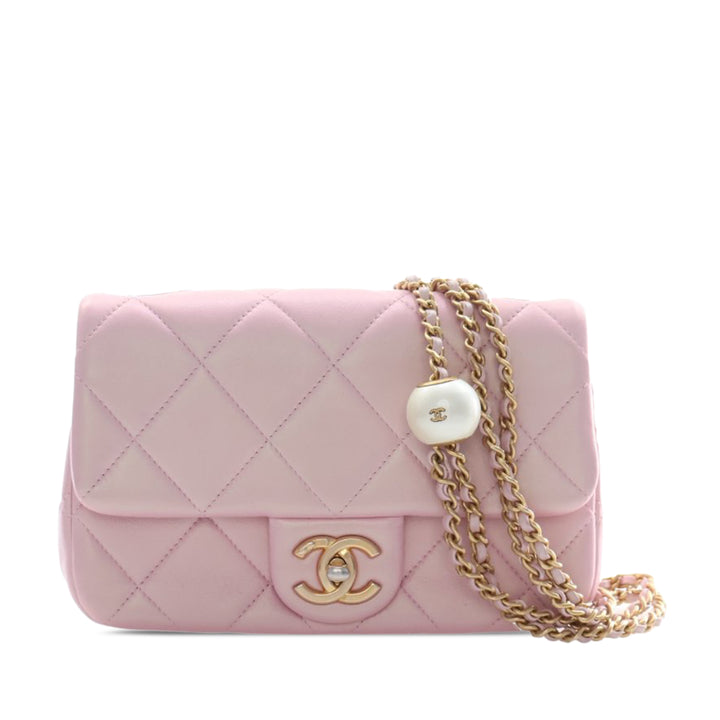 Chanel Mini Matelassé Iridescent Cuir d’agneau Perley à rabat