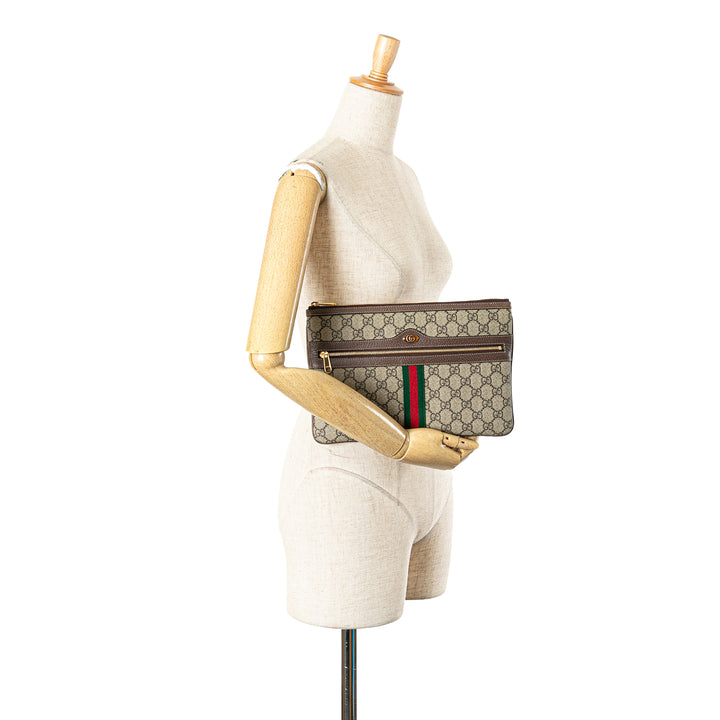 Large GG Supreme Ophidia Web Clutch Brown - Gaby Paris