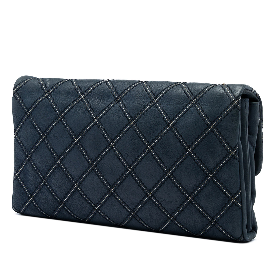 Chanel Matelassé Triple Surpiqué à rabat Jumbo Cuir de veau Bleu
