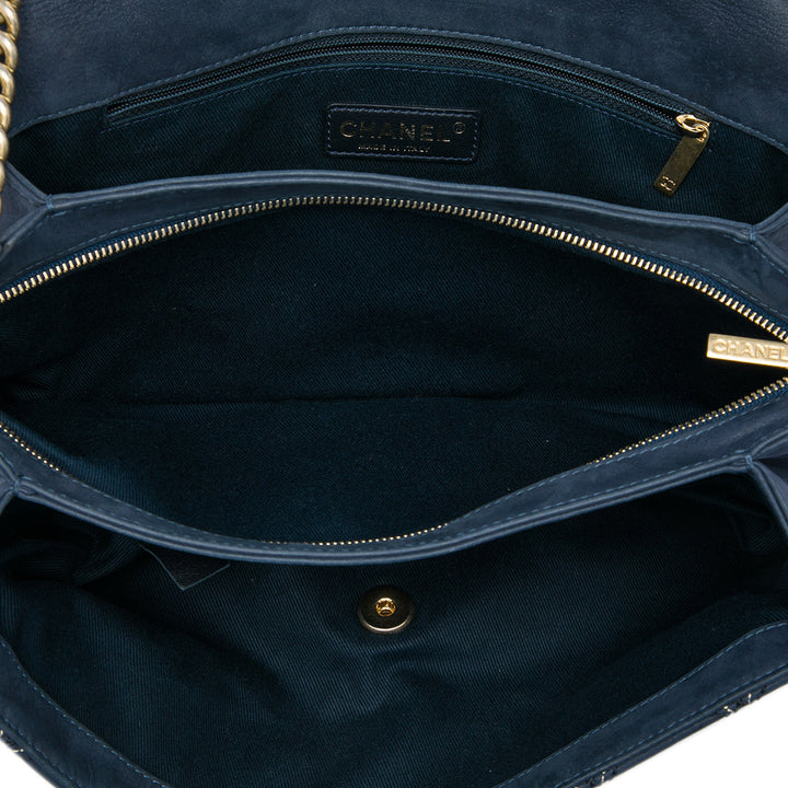 Chanel Matelassé Triple Surpiqué à rabat Jumbo Cuir de veau Bleu