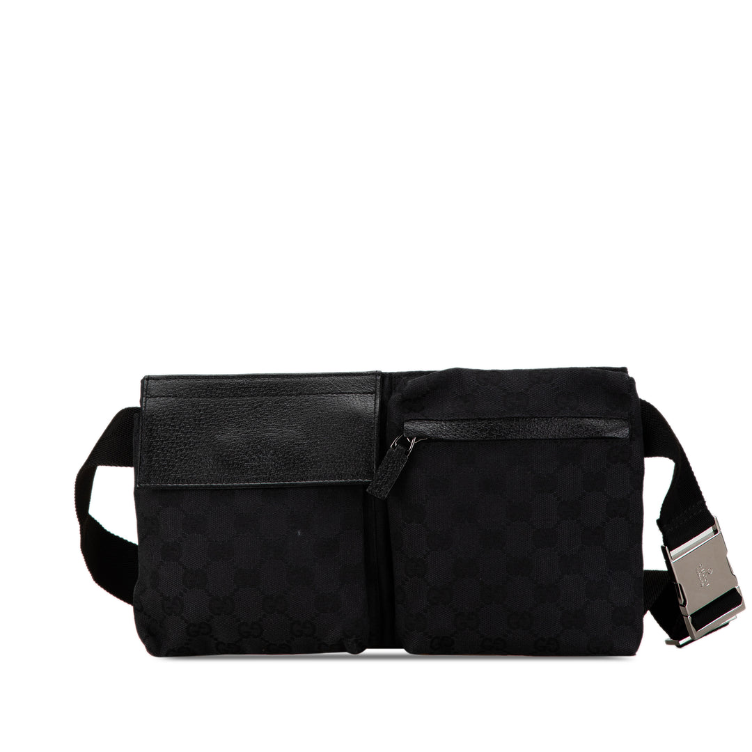 Gucci GG Canvas Double Pocket Belt Bag Black - GABY PARIS