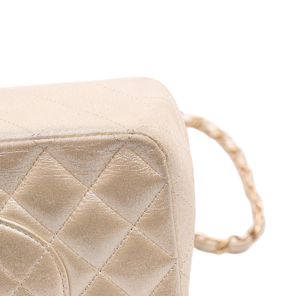 Medium Classic Iridescent Lambskin Double Flap Gold - Gaby Paris