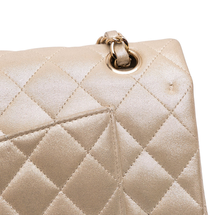 Medium Classic Iridescent Lambskin Double Flap Gold - Gaby Paris