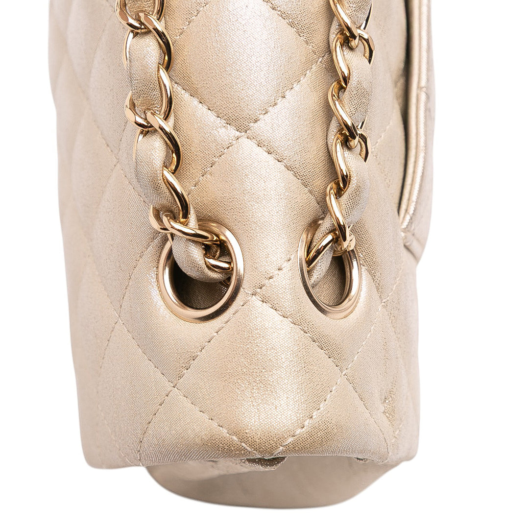 Medium Classic Iridescent Lambskin Double Flap Gold - Gaby Paris