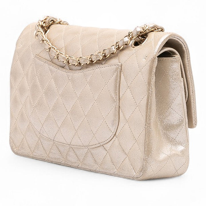 Medium Classic Iridescent Lambskin Double Flap Gold - Gaby Paris