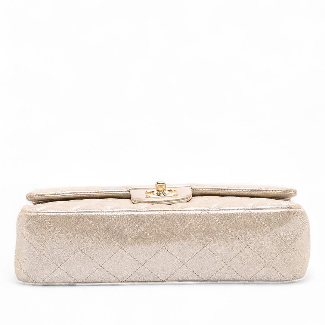 Medium Classic Iridescent Lambskin Double Flap Gold - Gaby Paris