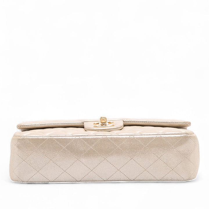 Medium Classic Iridescent Lambskin Double Flap Gold - Gaby Paris