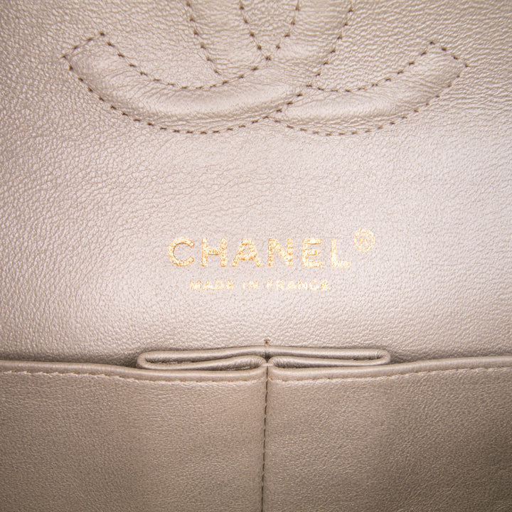 Medium Classic Iridescent Lambskin Double Flap Gold - Gaby Paris