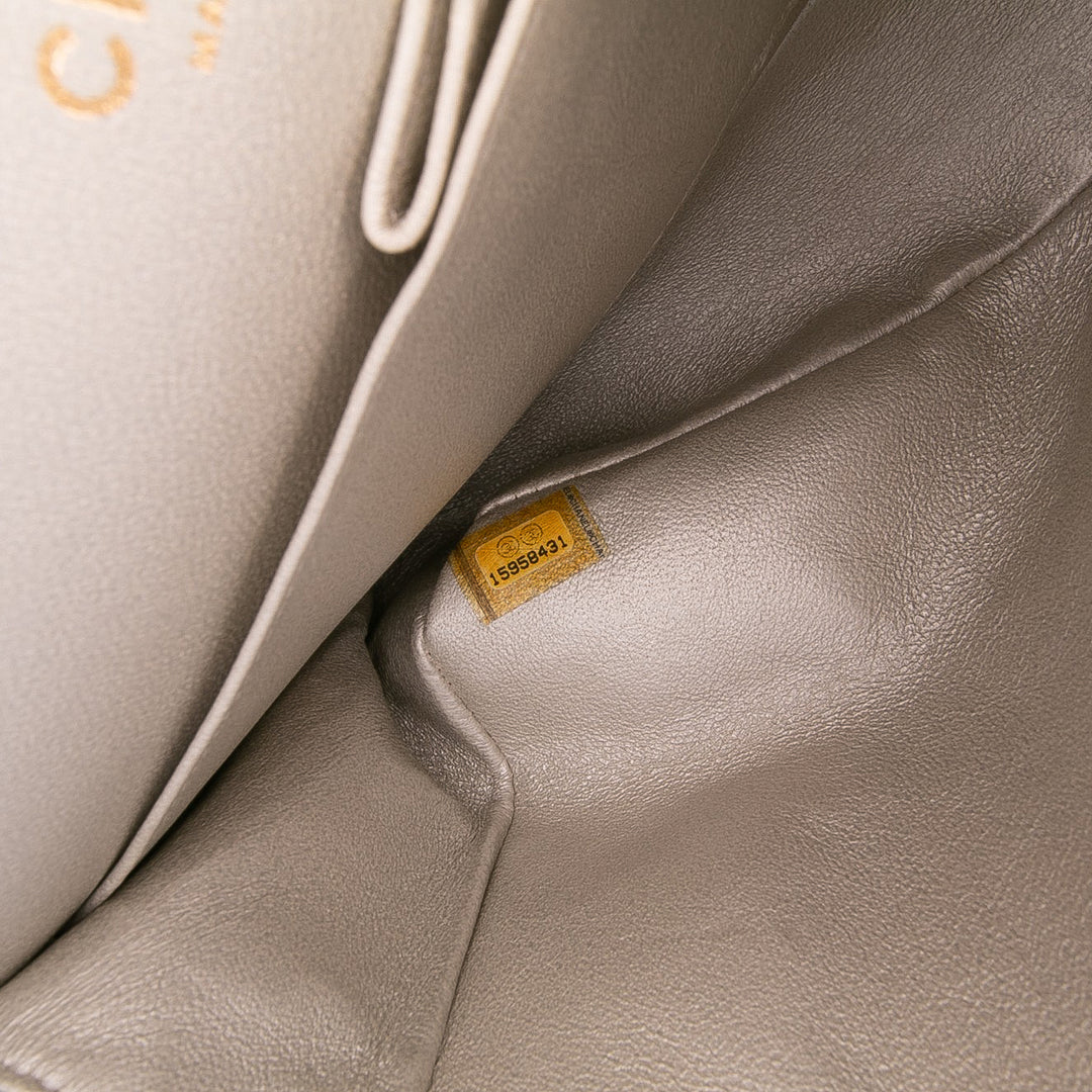 Medium Classic Iridescent Lambskin Double Flap Gold - Gaby Paris