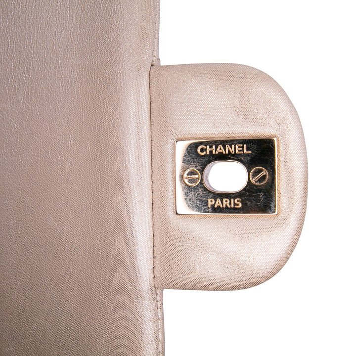 Medium Classic Iridescent Lambskin Double Flap Gold - Gaby Paris