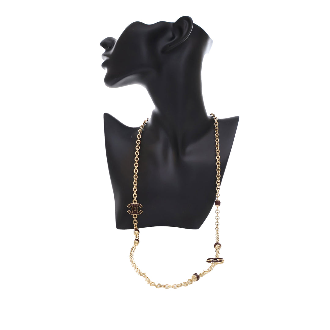 Gold Plated CC Long Chain Necklace Gold - Gaby Paris