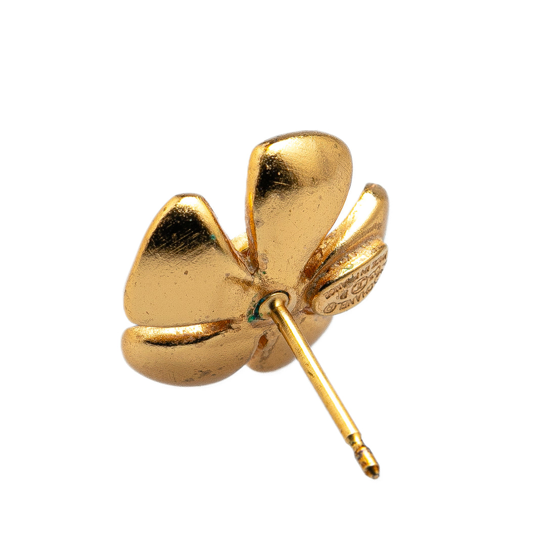 Gold Plated Enamel CC Flower Push Back Earrings Red - Gaby Paris