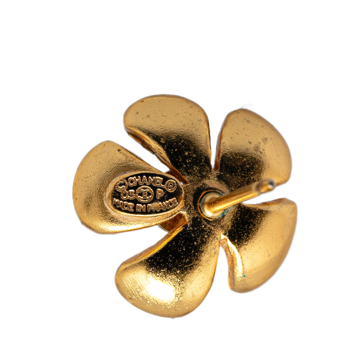 Gold Plated Enamel CC Flower Push Back Earrings Red - Gaby Paris