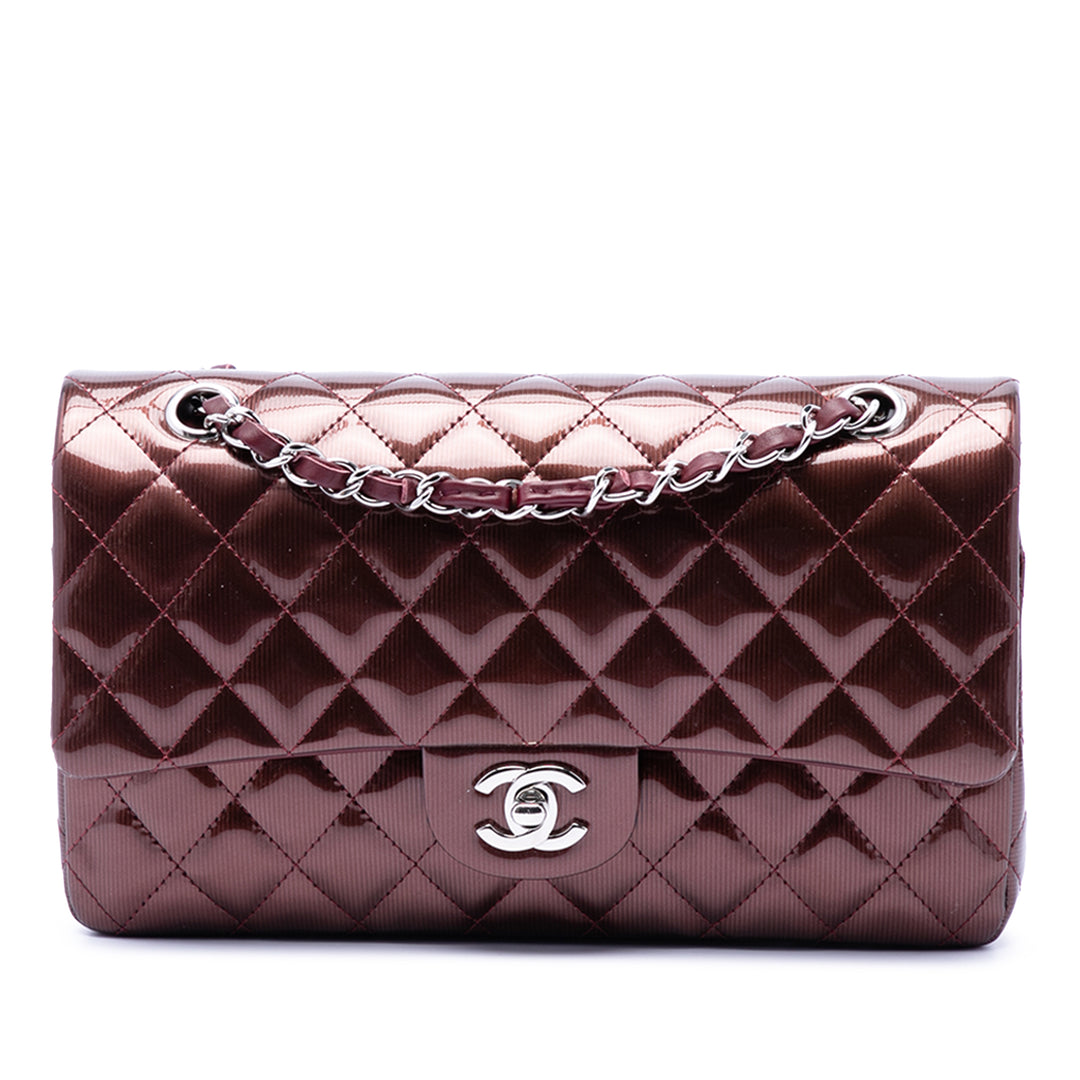 Chanel Medium Classic Striped Cuir verni Double rabat
