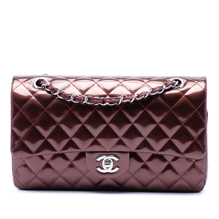 Chanel Medium Classic Striped Cuir verni Double rabat