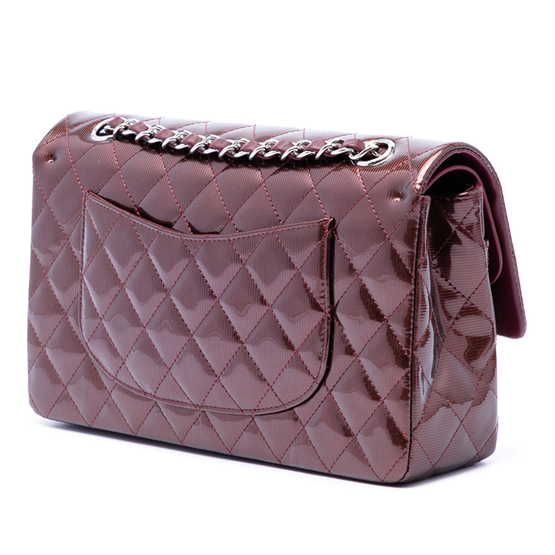 Chanel Medium Classic Striped Cuir verni Double rabat