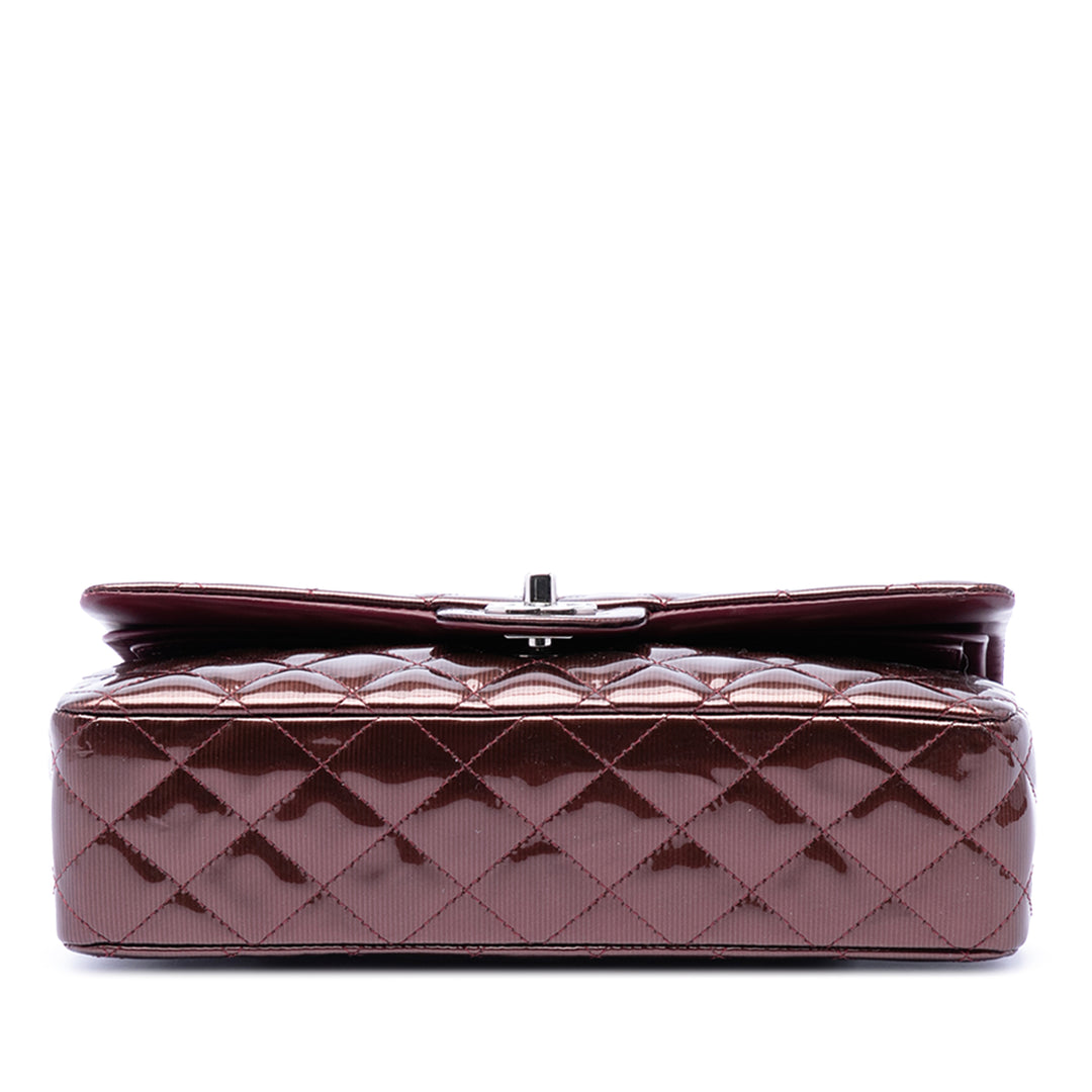 Chanel Medium Classic Striped Cuir verni Double rabat