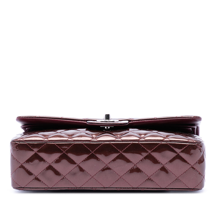 Chanel Medium Classic Striped Cuir verni Double rabat