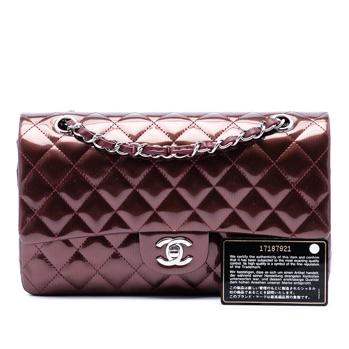 Chanel Medium Classic Striped Cuir verni Double rabat