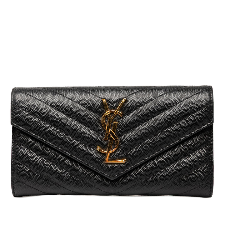 Saint Laurent Grain De Poudre Matelasse Chevron Monogram à rabat Portefeuille