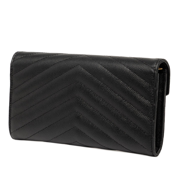 Saint Laurent Grain De Poudre Matelasse Chevron Monogram à rabat Portefeuille