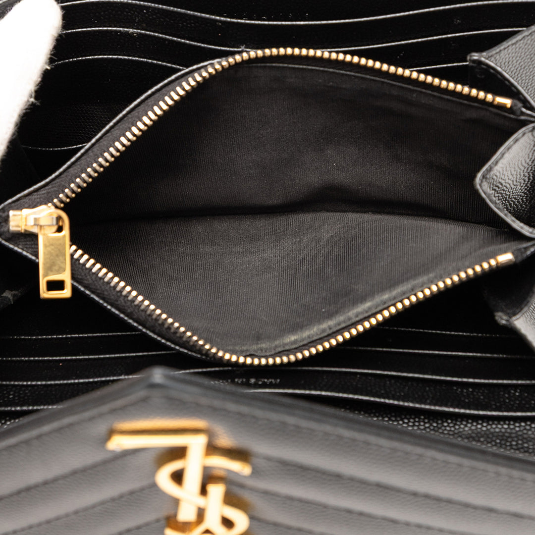 Saint Laurent Grain De Poudre Matelasse Chevron Monogram à rabat Portefeuille