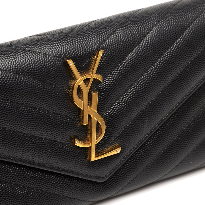 Saint Laurent Grain De Poudre Matelasse Chevron Monogram à rabat Portefeuille