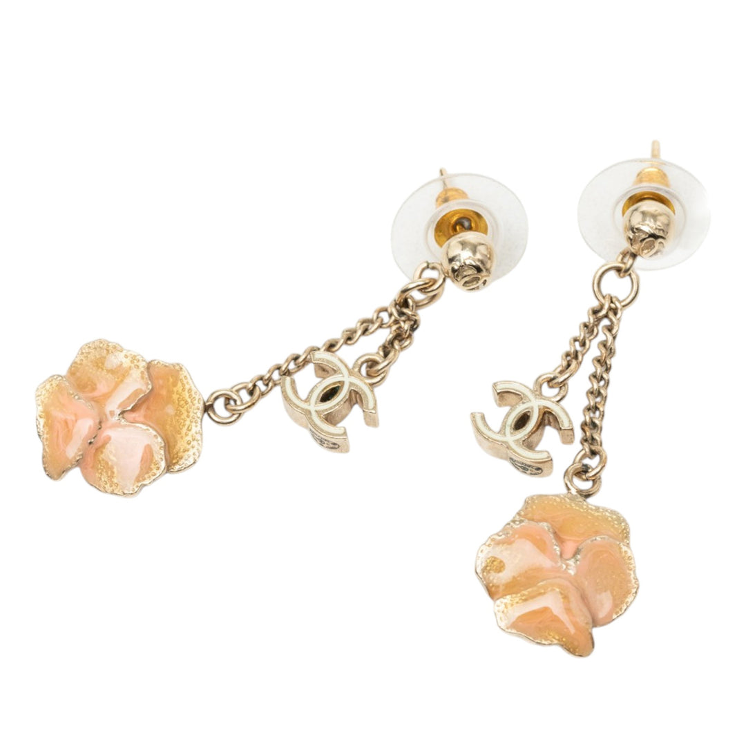 CC plaqué Émail Camellia pendantes fermoir poussette Boucles d'oreilles Doré