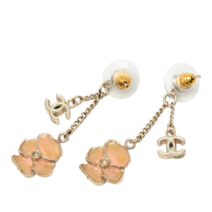 CC plaqué Émail Camellia pendantes fermoir poussette Boucles d'oreilles Doré