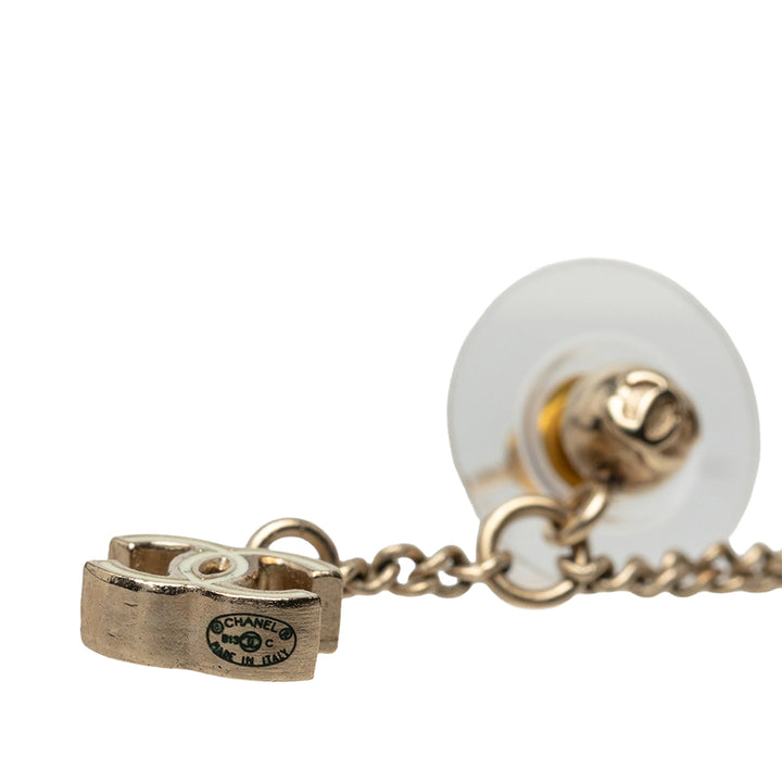 CC plaqué Émail Camellia pendantes fermoir poussette Boucles d'oreilles Doré