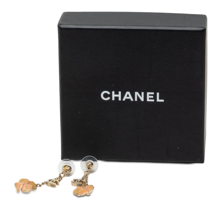 CC plaqué Émail Camellia pendantes fermoir poussette Boucles d'oreilles Doré