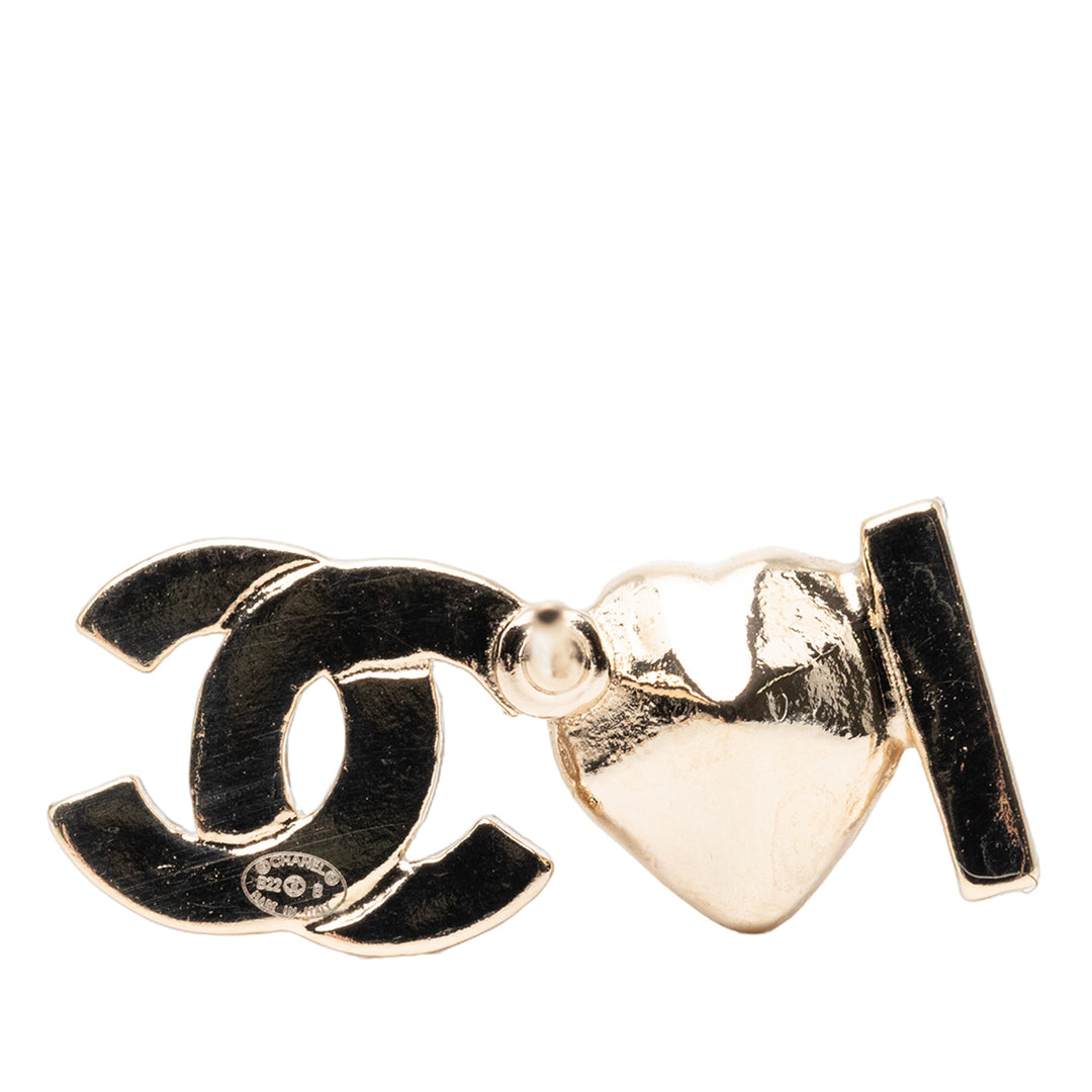 Chanel plaqué I Heart CC Coco Strass Ear Cuff Boucles d'oreilles Métal